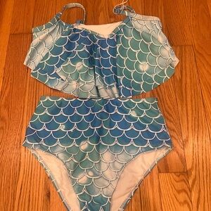 Kids Swim Set in Blue and Green mermaid scales